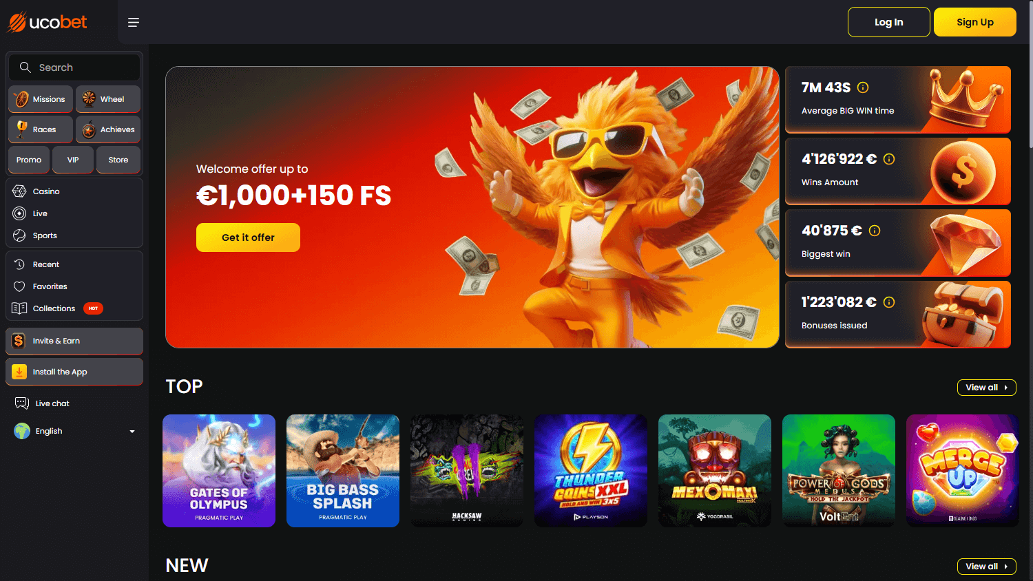 UcoBet_Casino_homepage_desktop