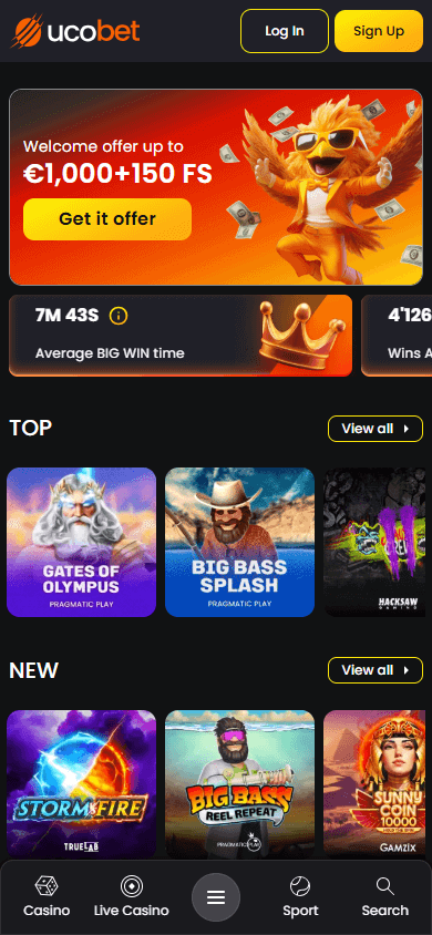 UcoBet_Casino_homepage_mobile