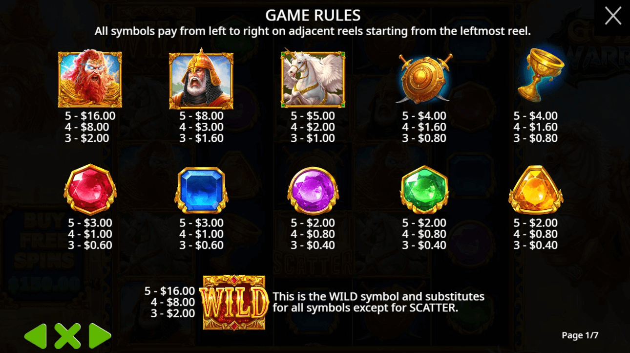 Gods vs Warriors paytable