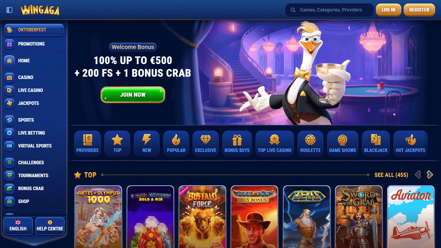 WinGaga_Casino_homepage_desktop