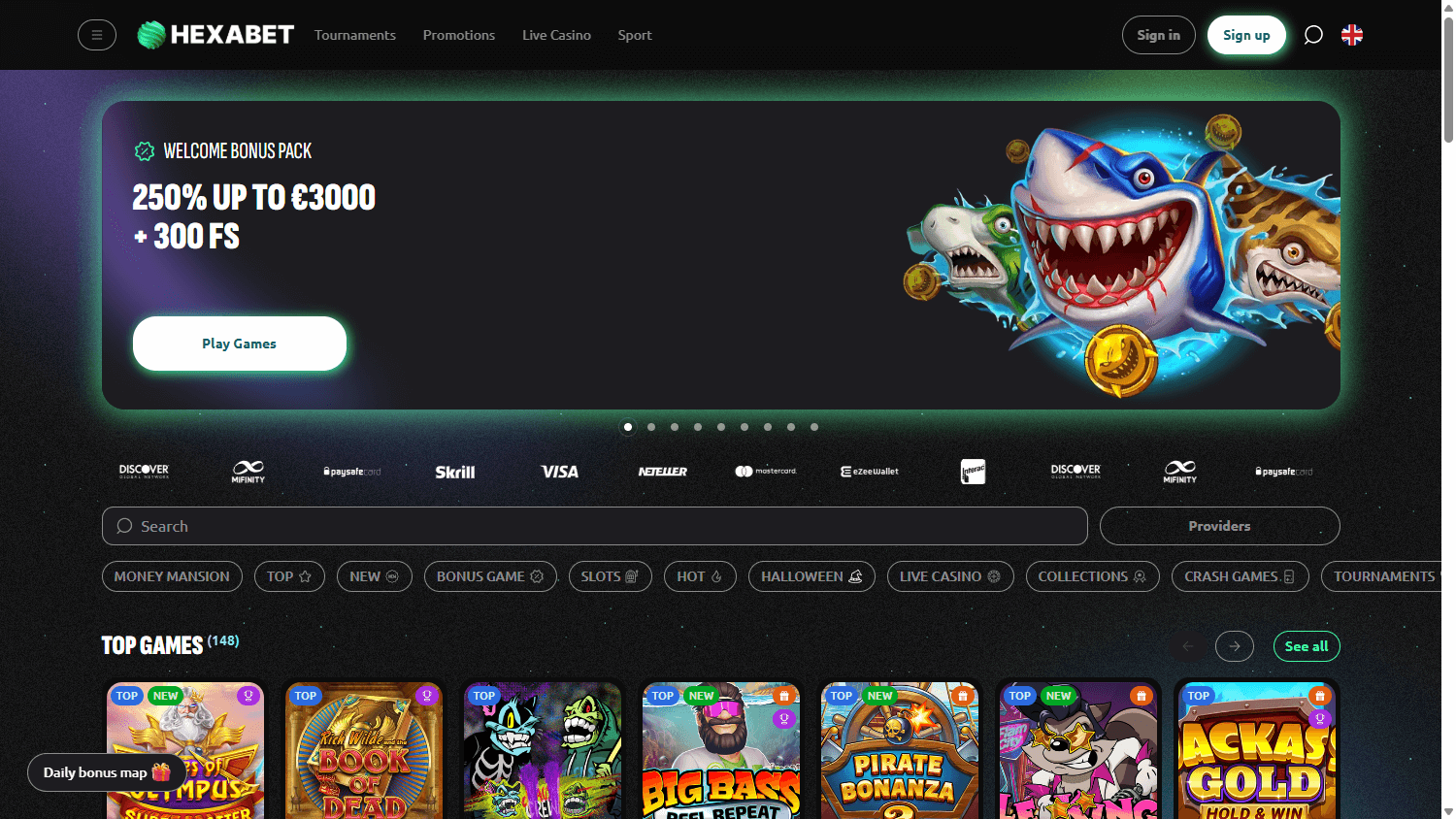 Hexabet_Casino_homepage_desktop