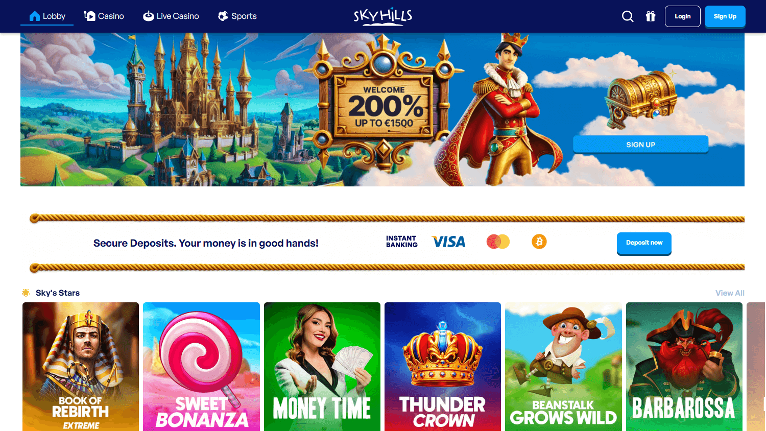 SkyHills_Casino_homepage_desktop