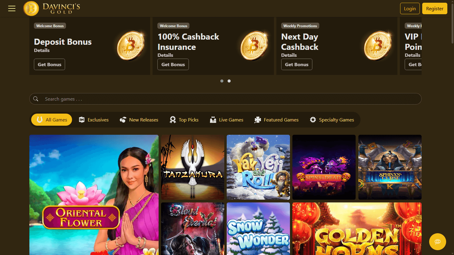 DaVincis_Gold_Casino_homepage_desktop