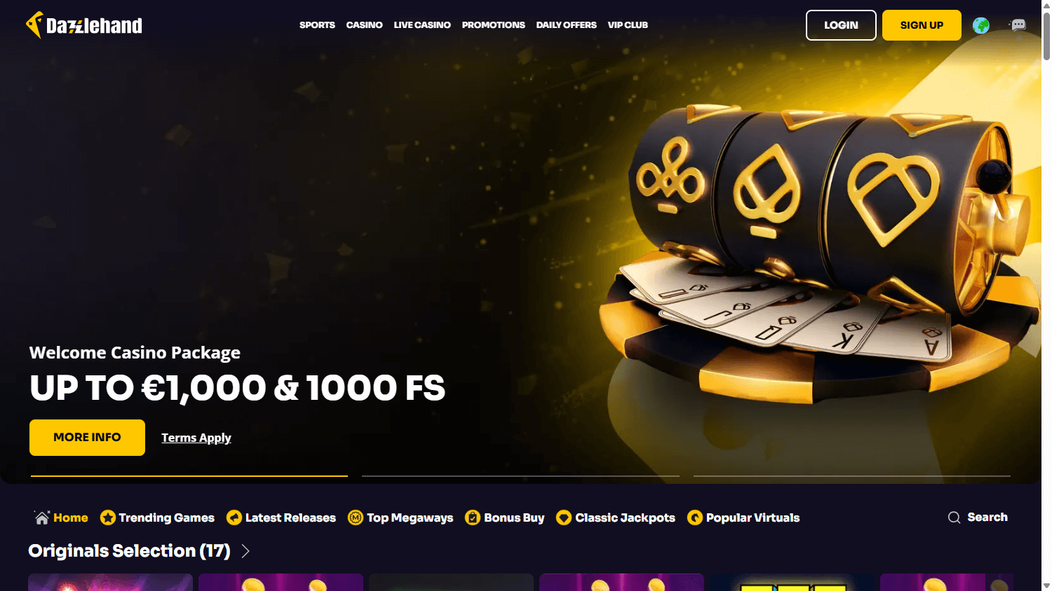 Dazzlehand_Casino_homepage_desktop
