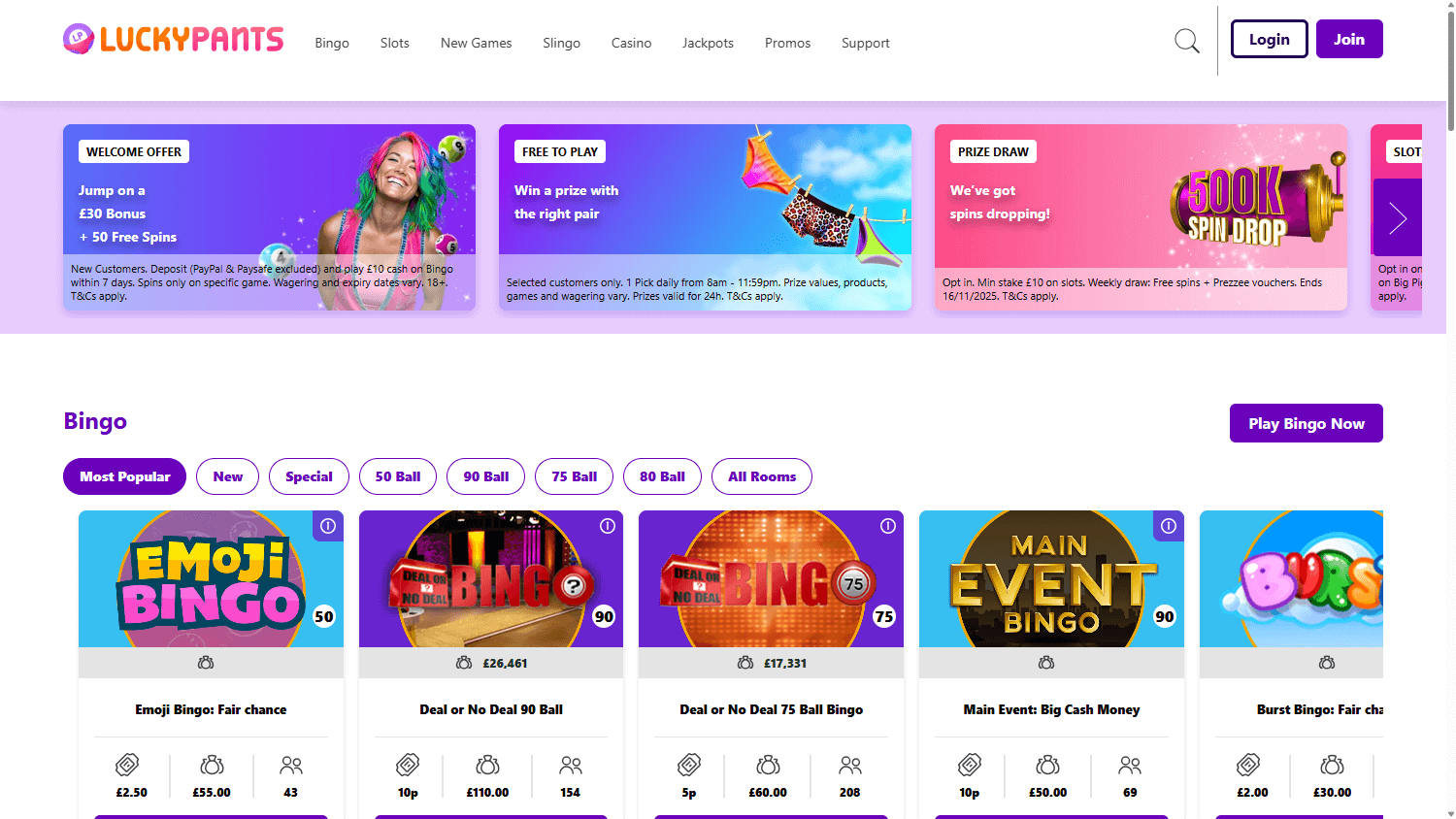 Lucky_Pants_Bingo_Casino_homepage_desktop