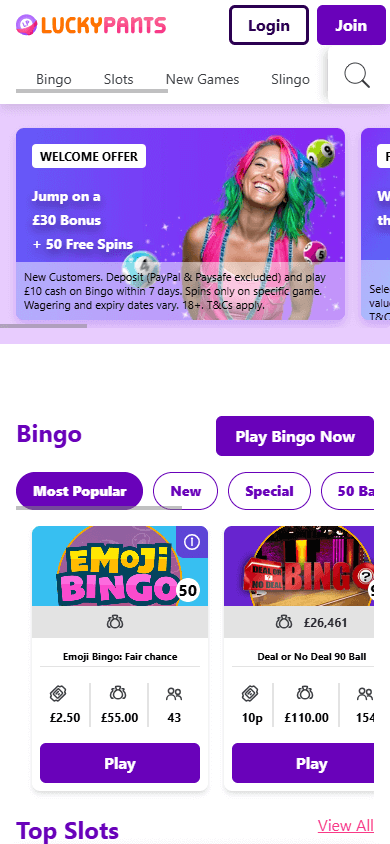 Lucky_Pants_Bingo_Casino_homepage_mobile