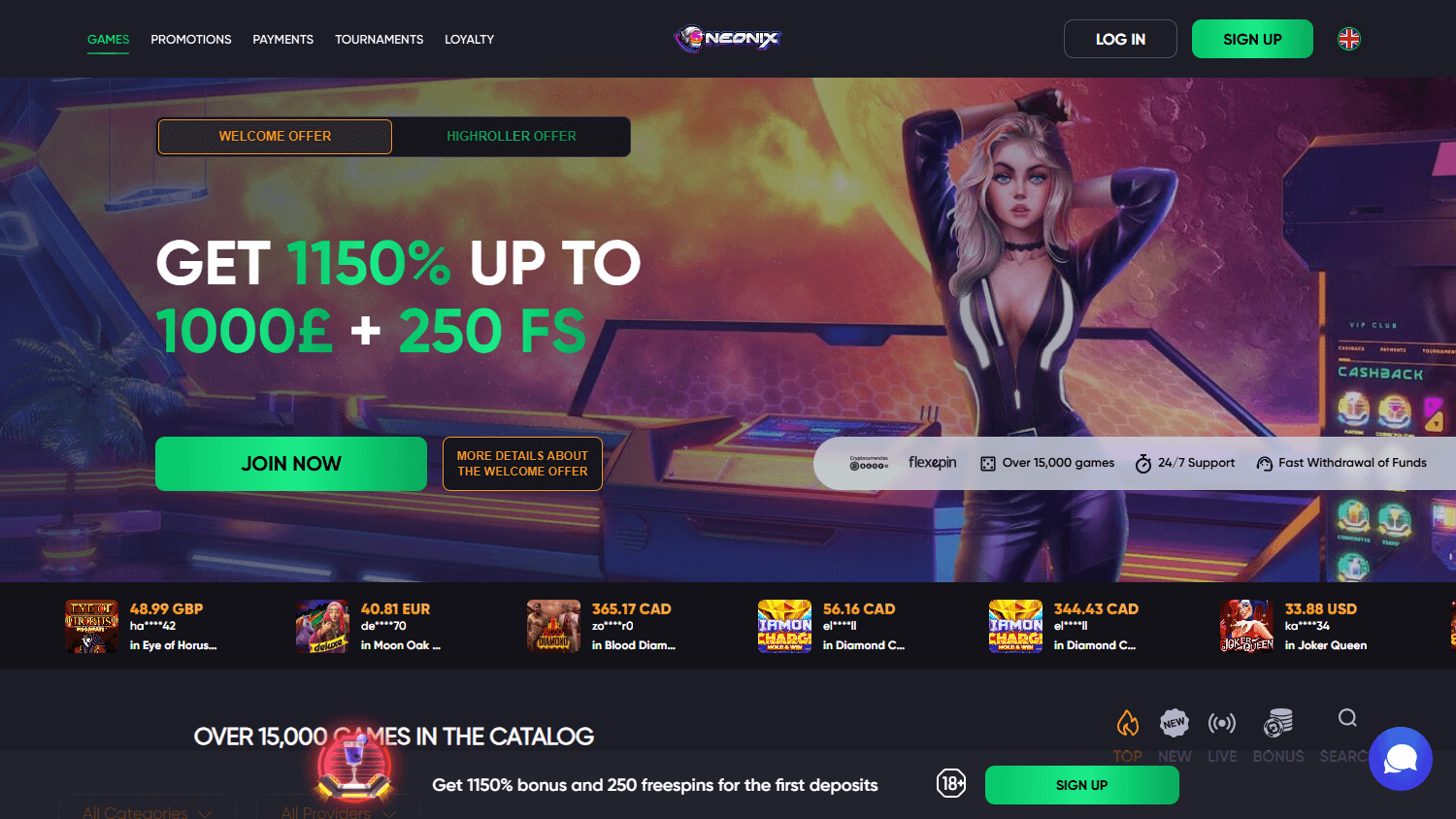 Neonix_Casino_homepage_desktop