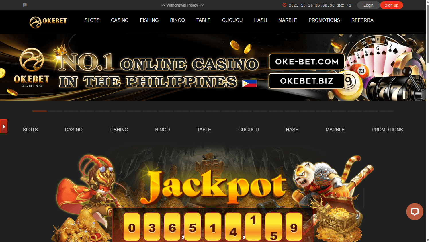 OKEBET_Casino_homepage_desktop