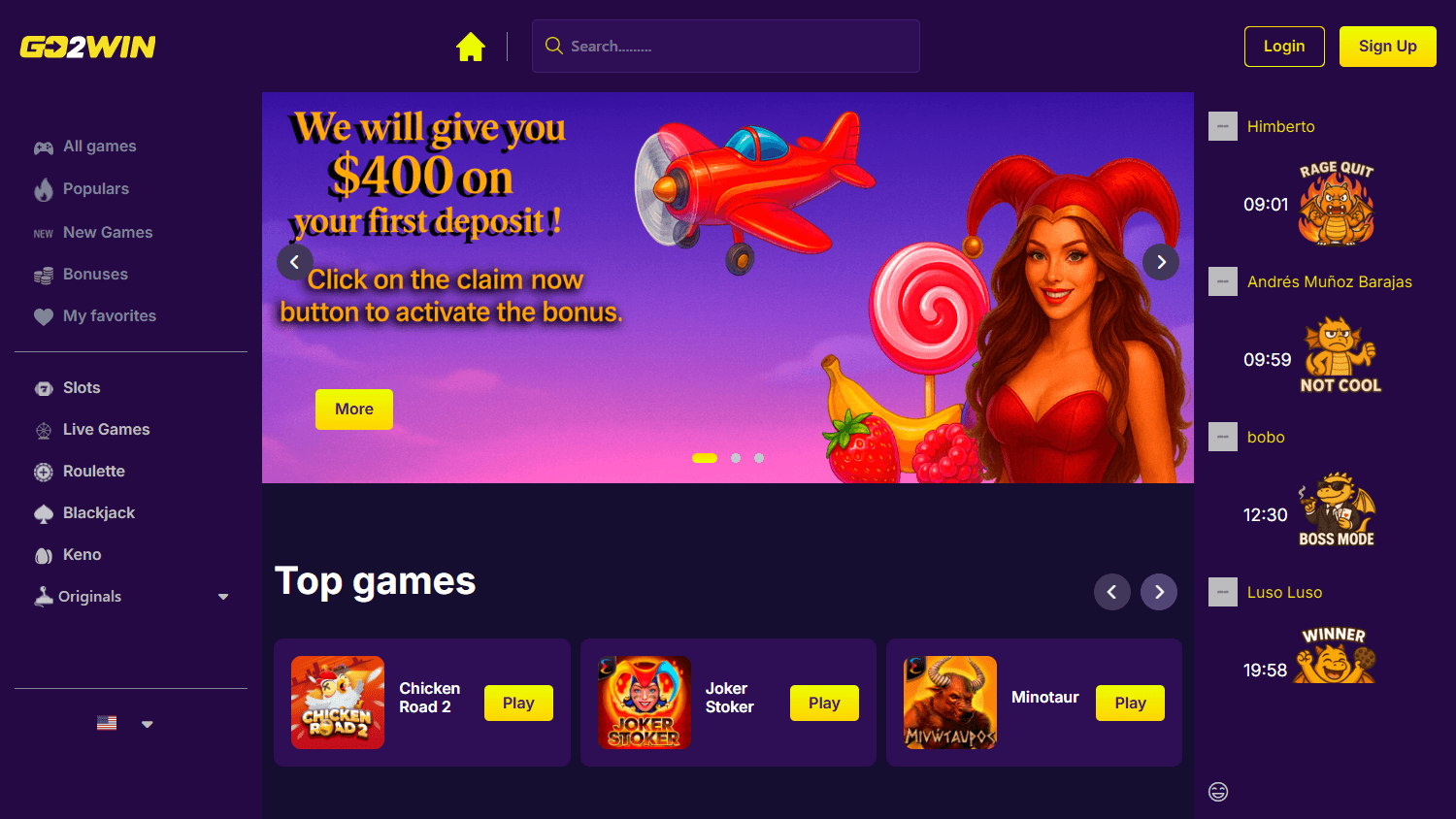 Go2Win_Casino_homepage_desktop