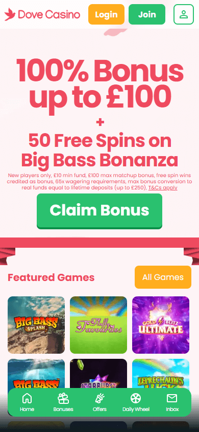 Dove_Casino_homepage_mobile