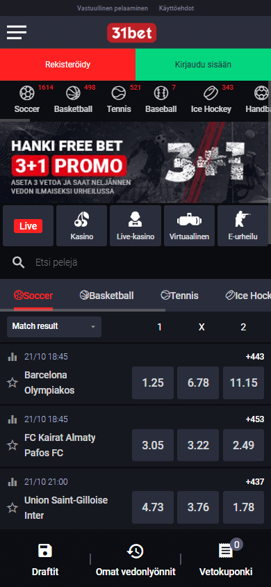 31bet_Casino_homepage_mobile