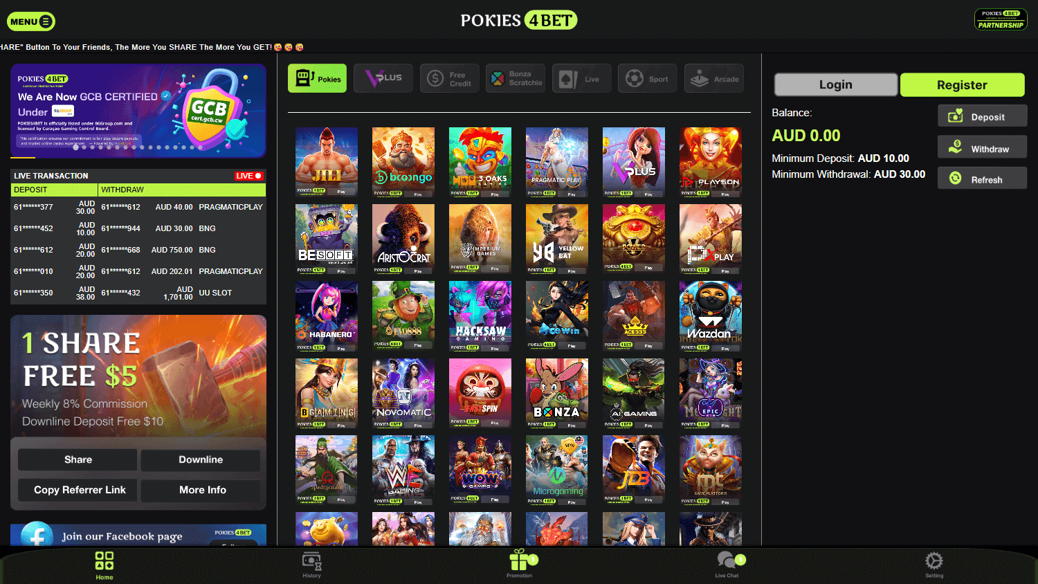Pokies4Bet_Casino_homepage_desktop