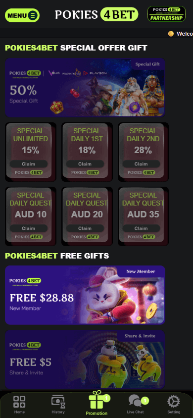 Pokies4Bet_Casino_promotions_mobile