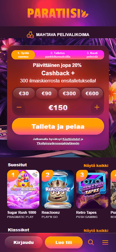 Paratiisi_Casino_homepage_mobile