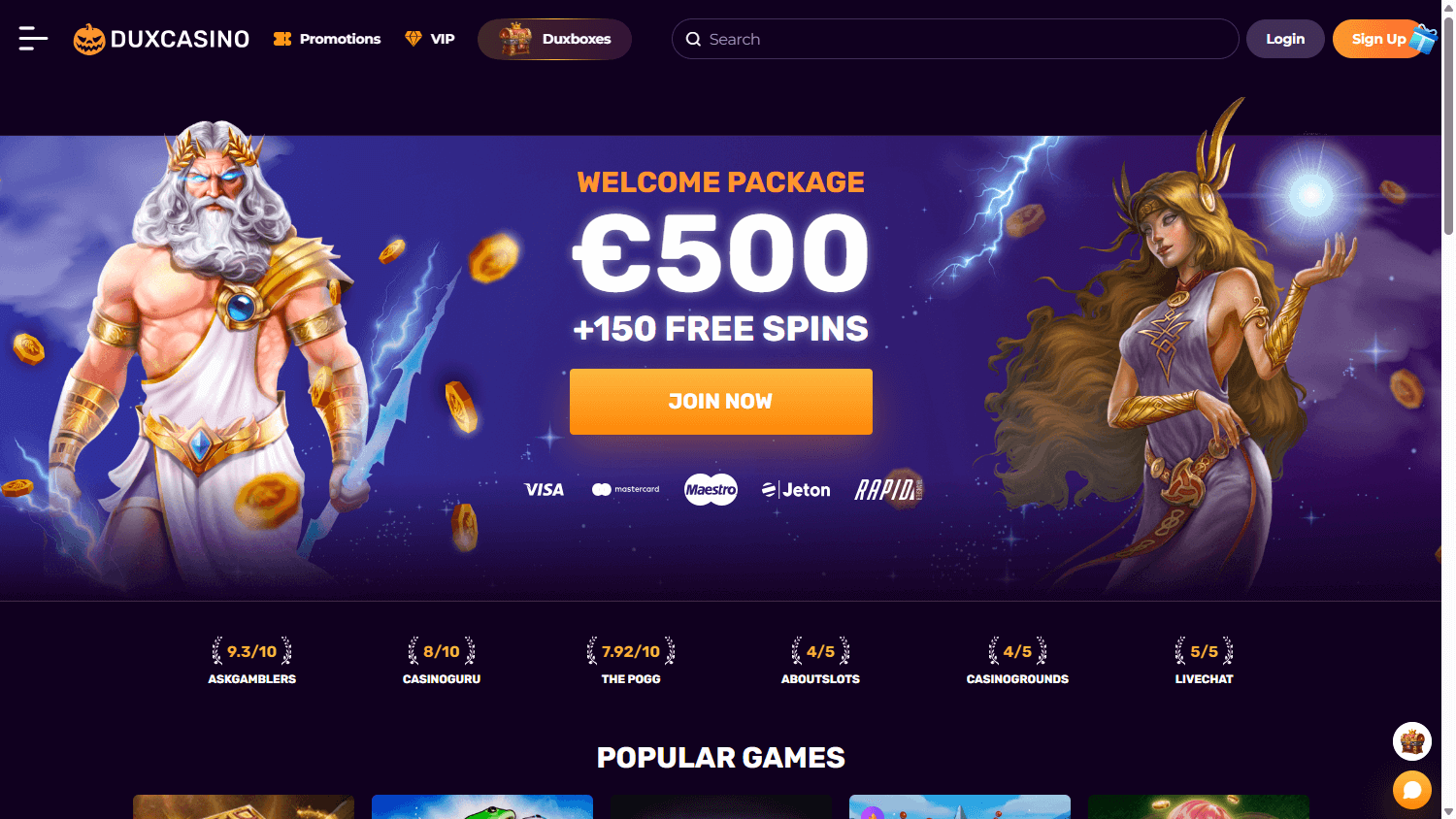 Duxcasino_homepage_desktop