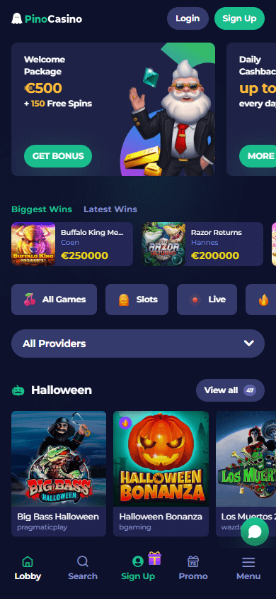 PinoCasino_homepage_mobile