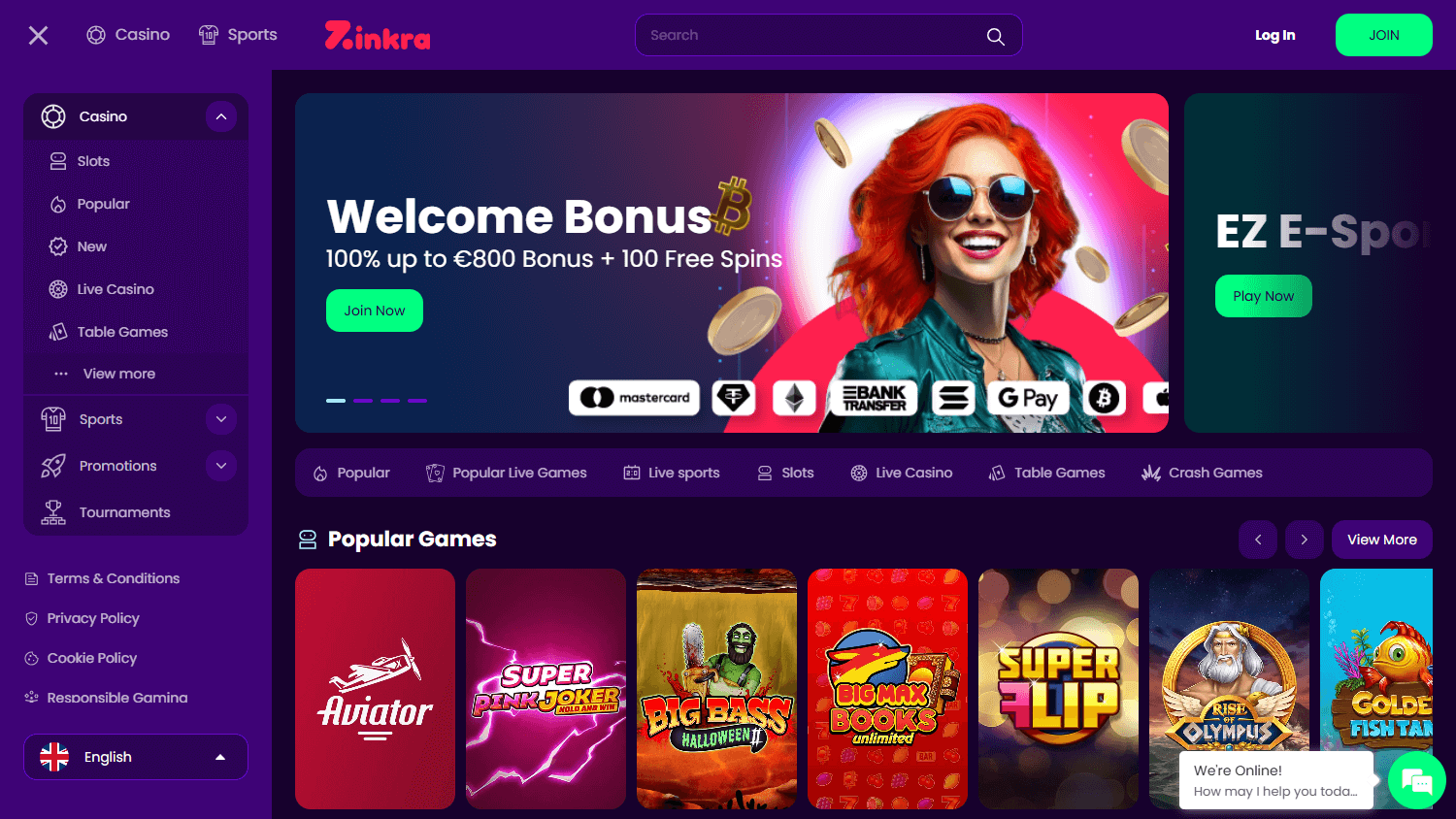 zinkra_casino_homepage_desktop