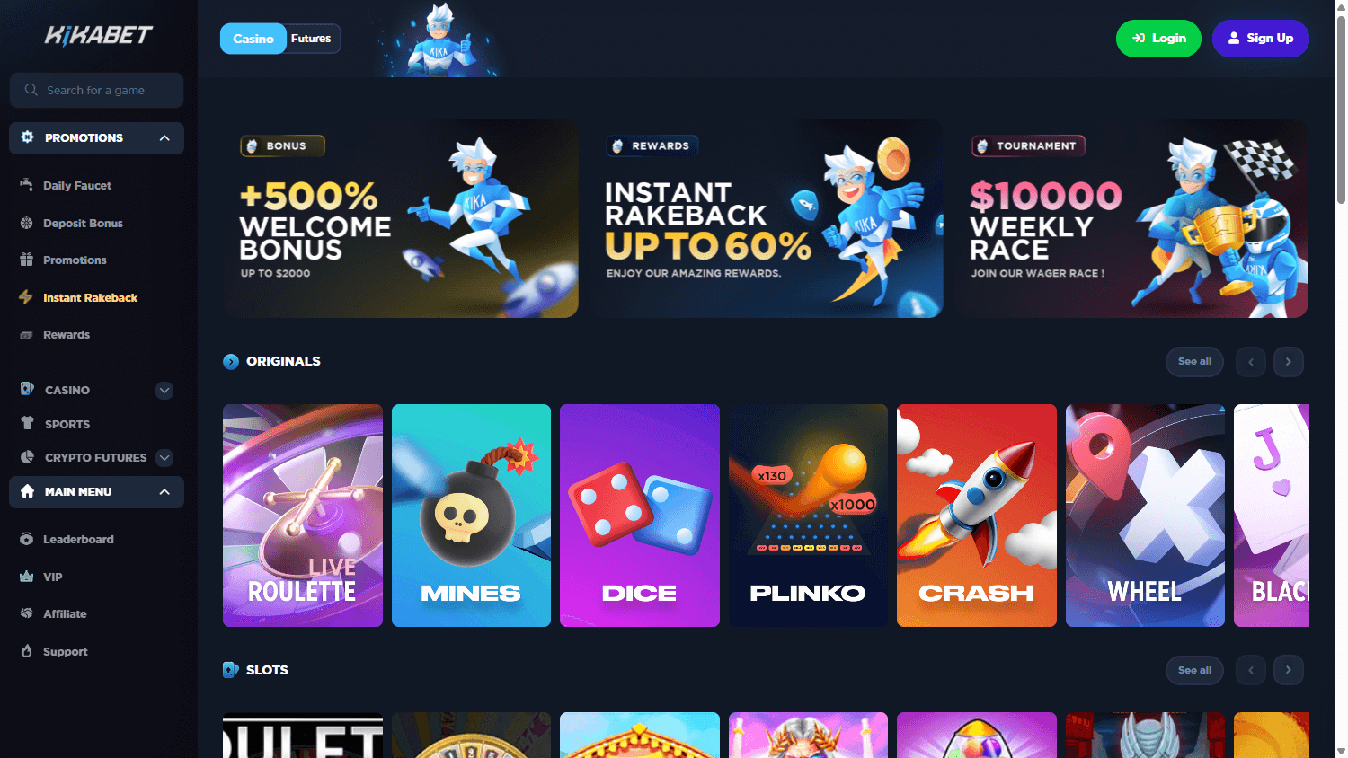 Kikabet_Casino_homepage_desktop