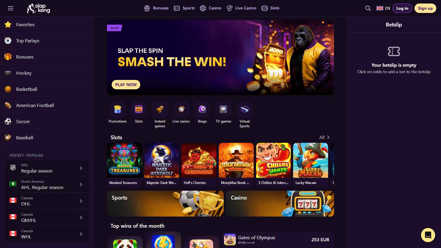 SlapKong_Casino_homepage_desktop