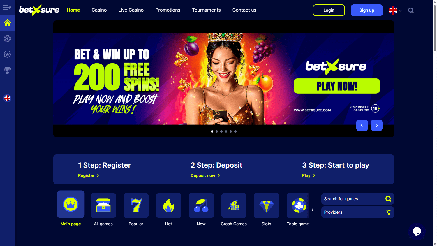 Betxsure_Casino_homepage_desktop