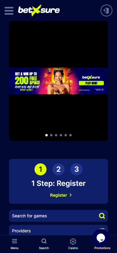 Betxsure_Casino_homepage_mobile