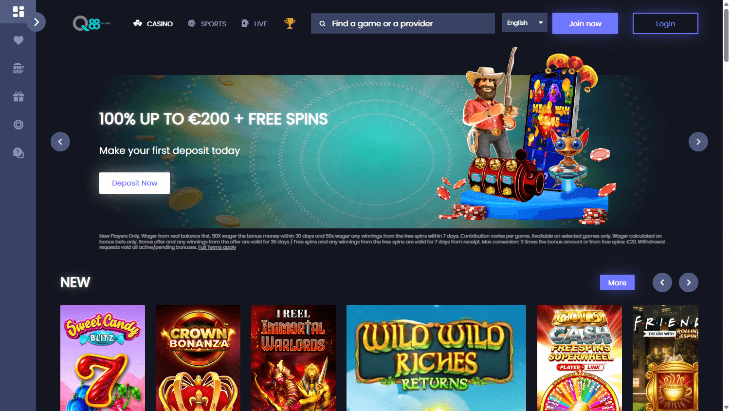 Q88Bets_Casino_homepage_desktop
