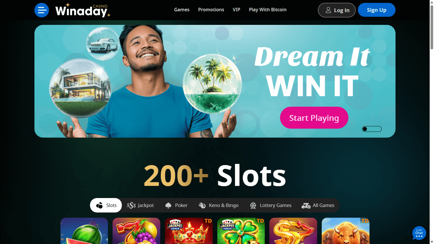 Winaday_Casino_homepage_desktop