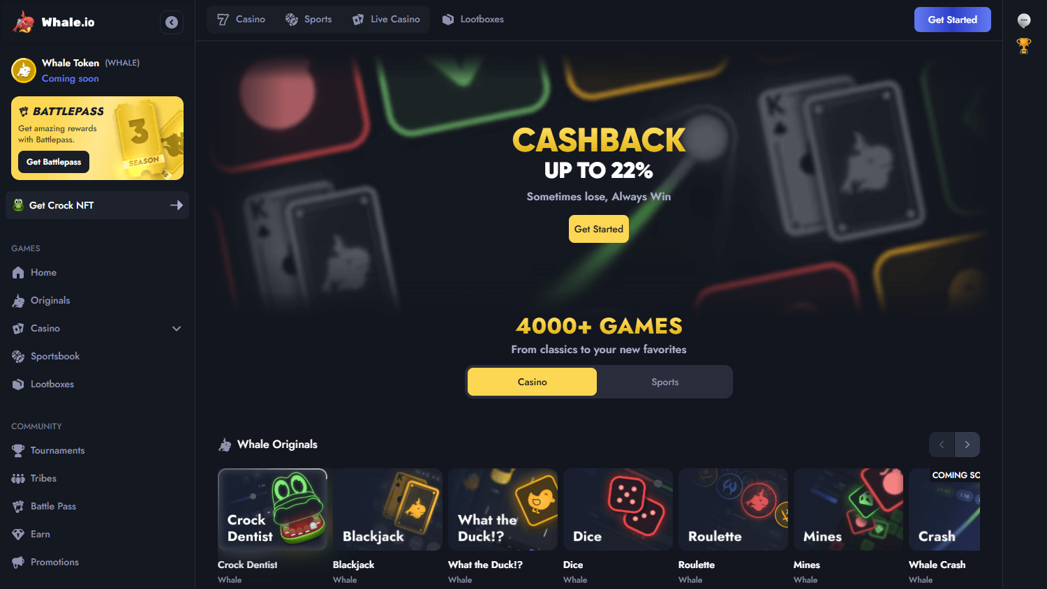 Whale.io_Casino_homepage_desktop
