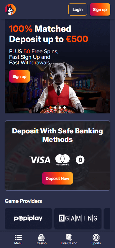 PuppyBet_Casino_homepage_mobile