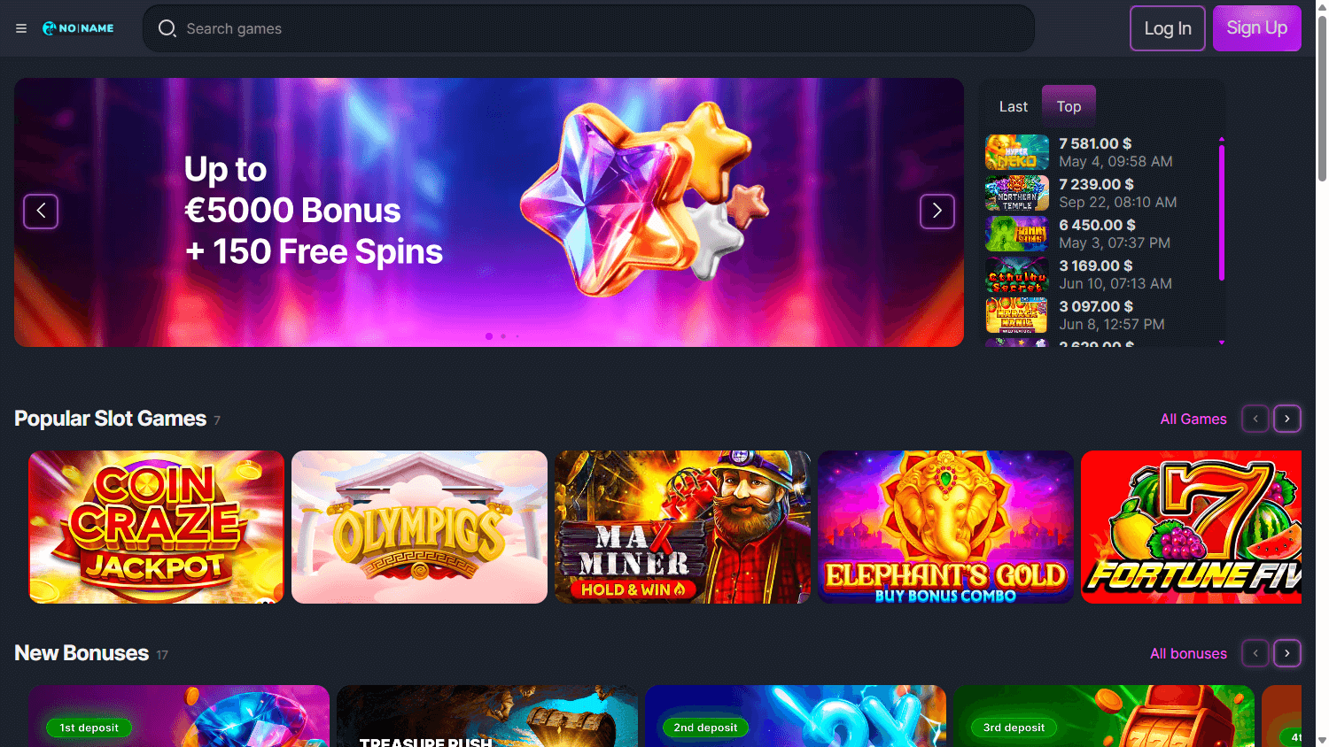 No_Name_Casino_homepage_desktop