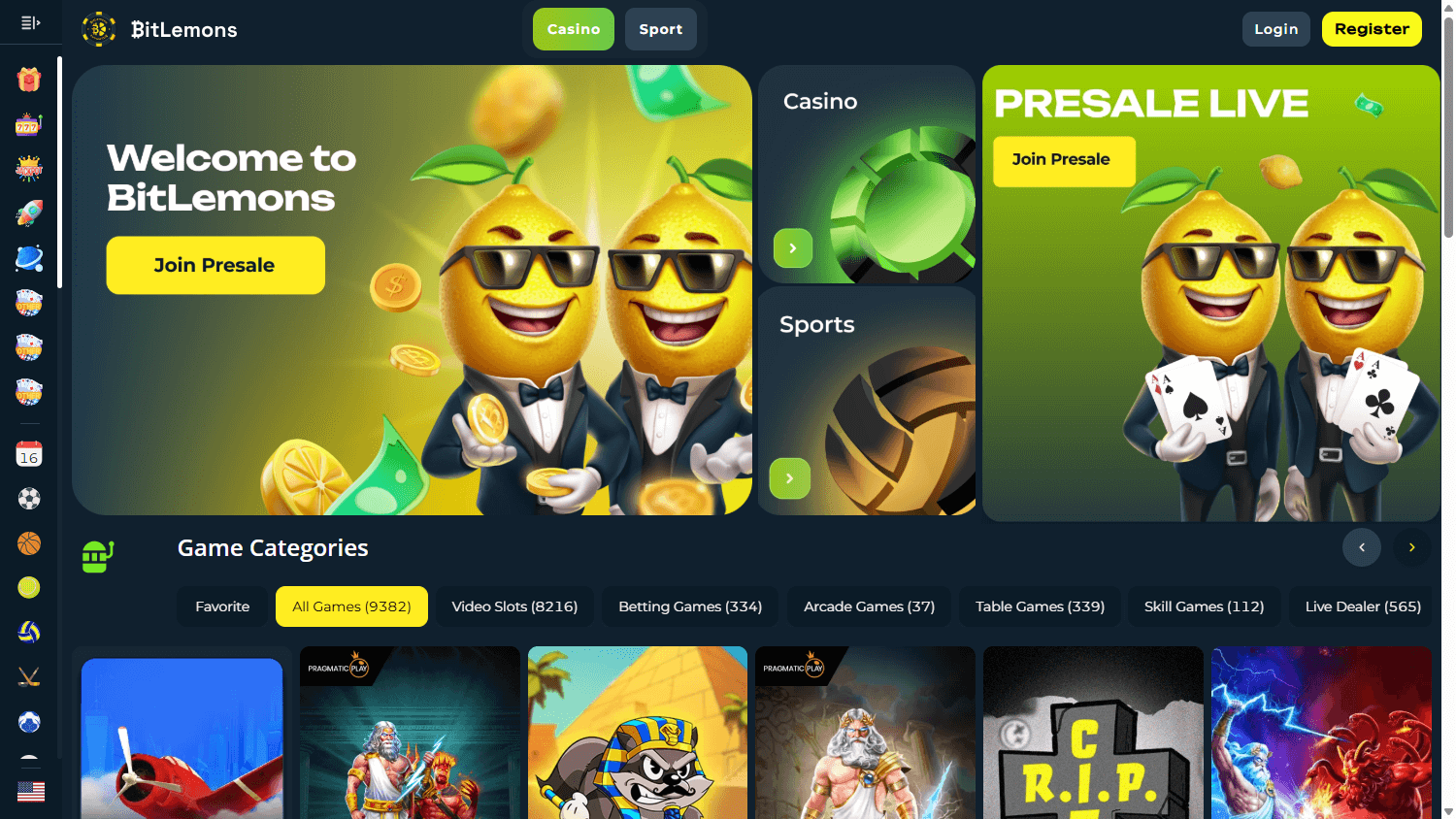 BitLemons_Casino_homepage_desktop