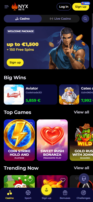 NYXbets_Casino_homepage_mobile