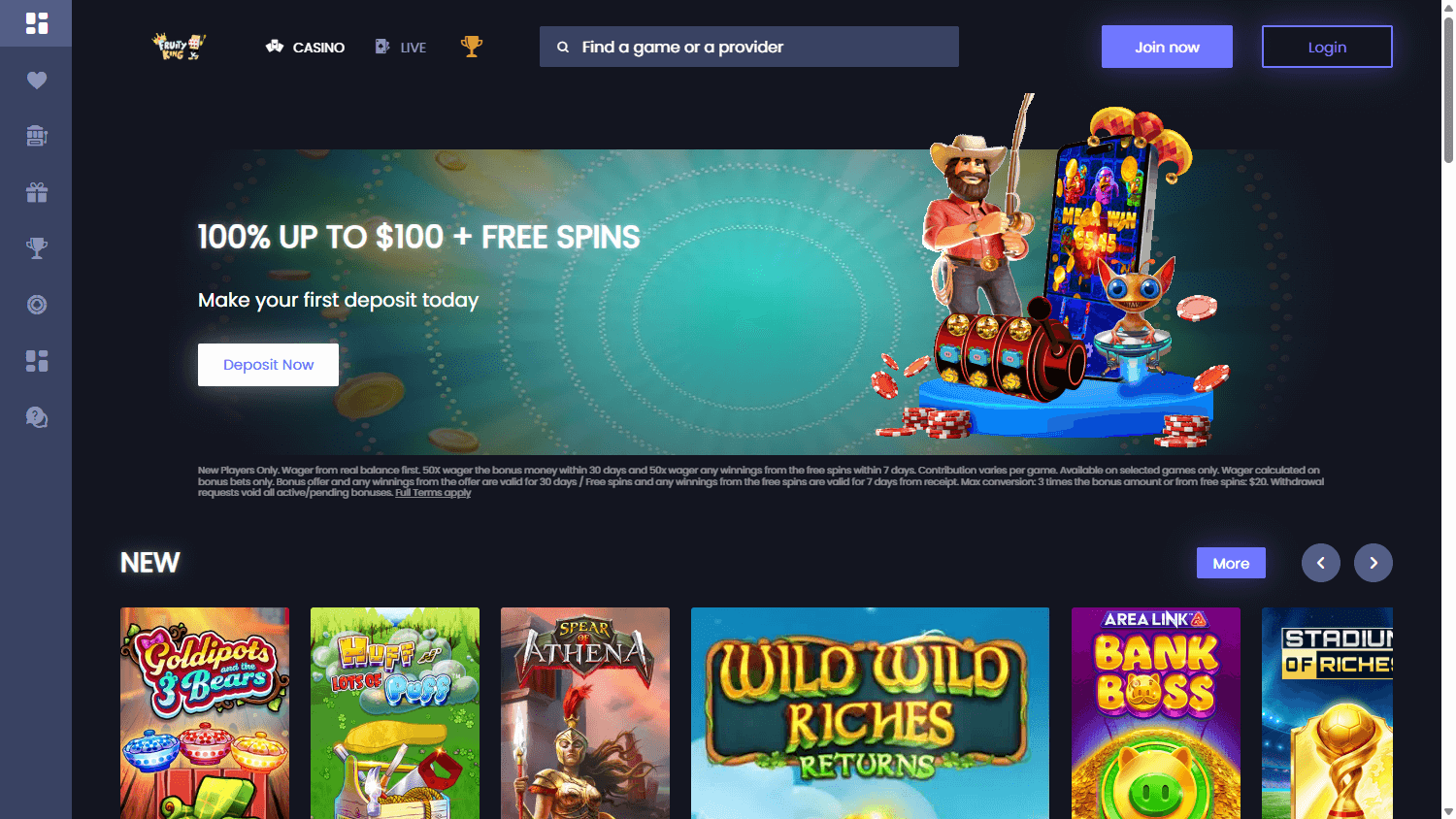 FruityKing_Casino_NZ_homepage_desktop
