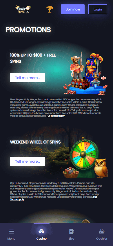 FruityKing_Casino_NZ_promotions_mobile