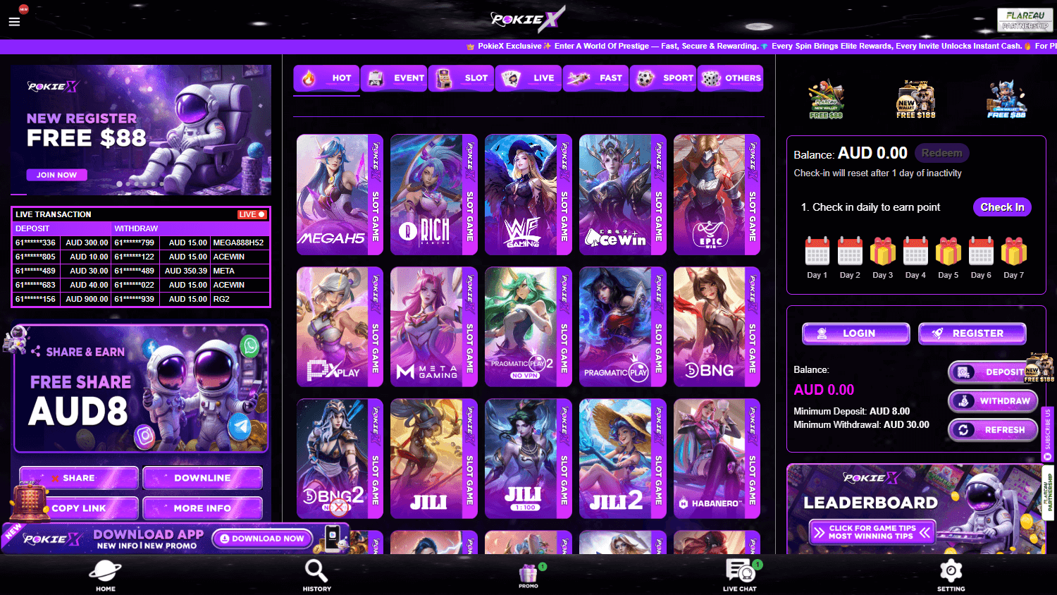pokiex_casino_homepage_desktop
