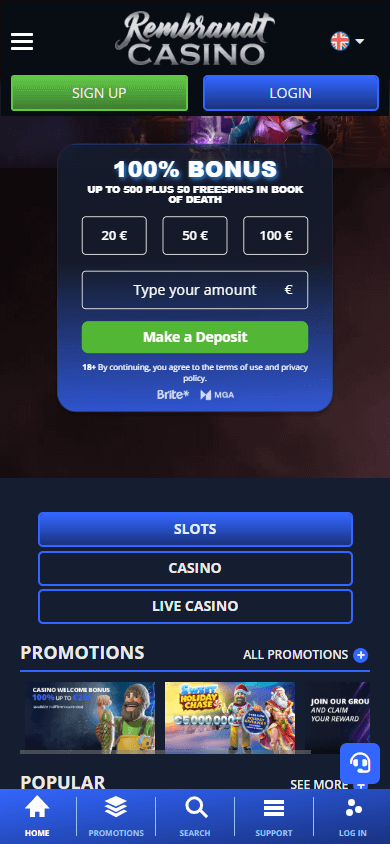 Rembrandt_Casino_homepage_mobile