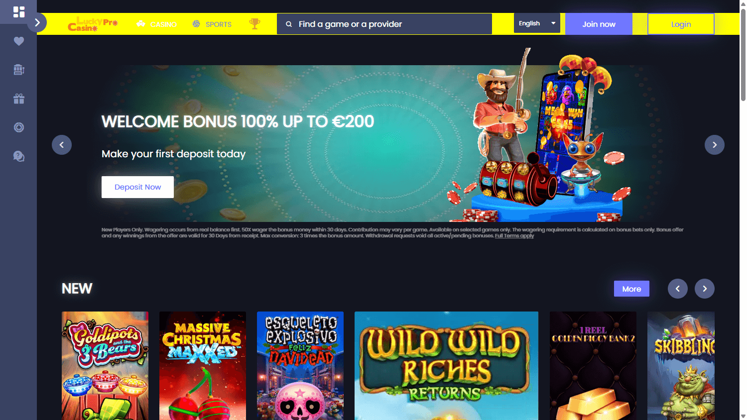LuckyPro_Casino_homepage_desktop