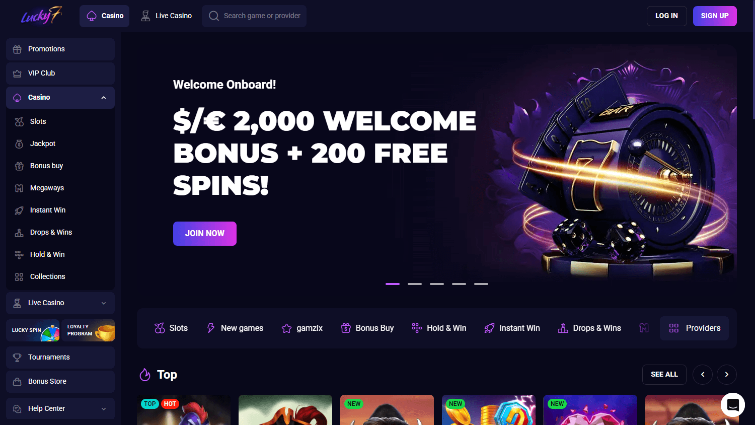 Lucky7even_Casino_homepage_desktop