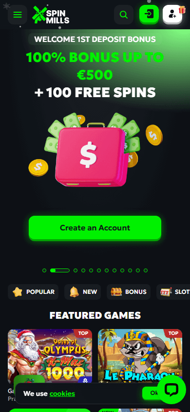spinmills_casino_homepage_mobile