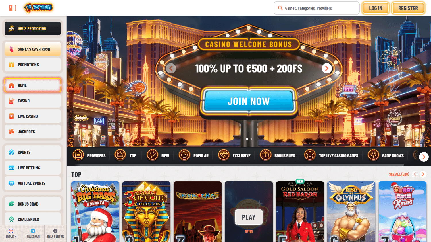 wyns_casino_homepage_desktop