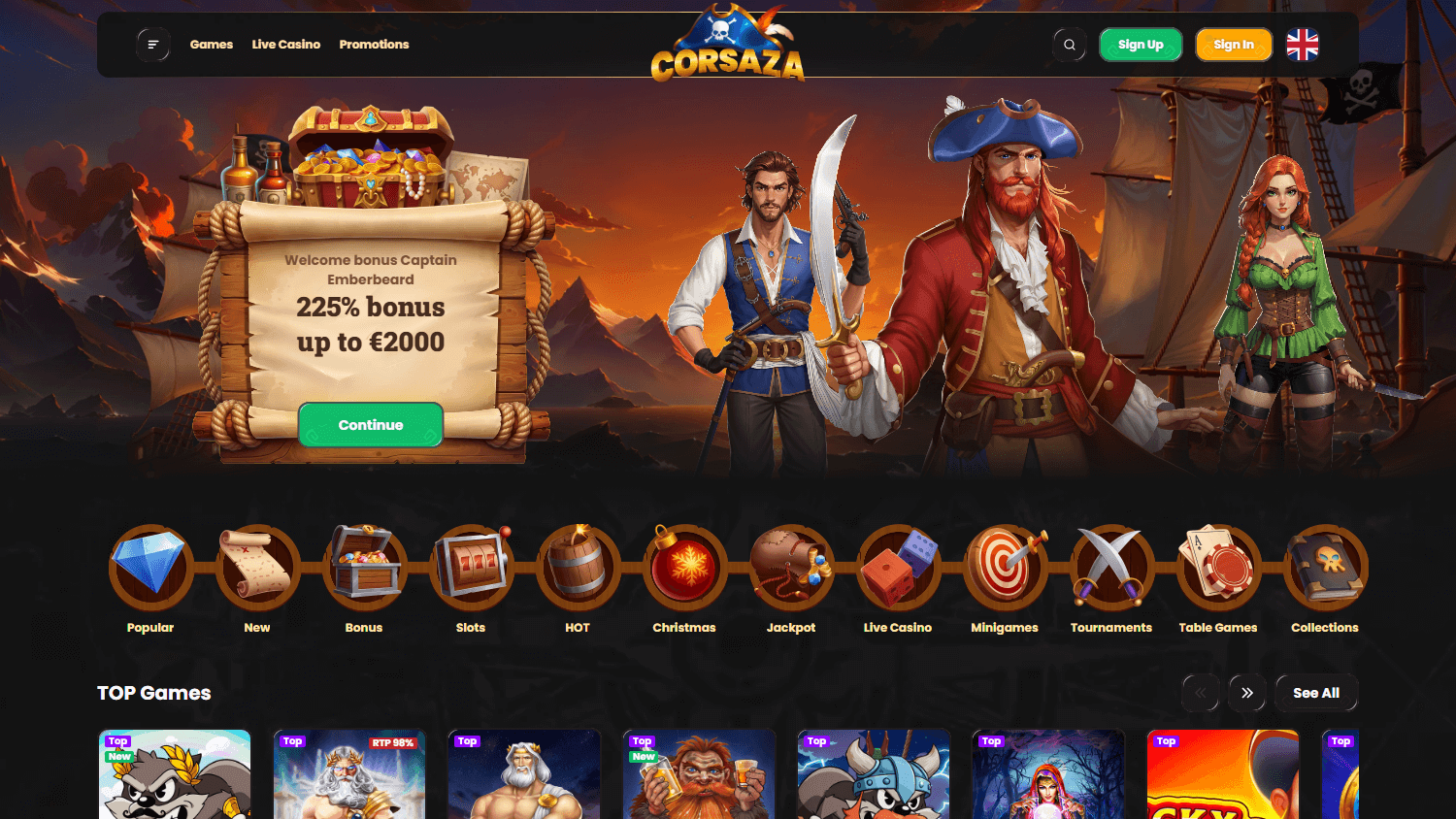 corsaza_casino_homepage_desktop