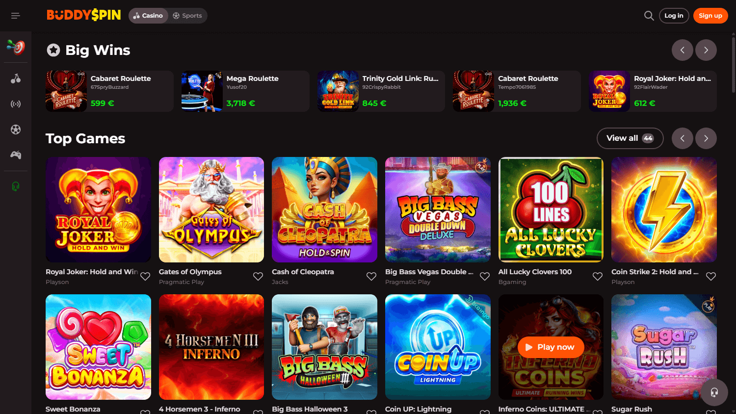 buddyspin_casino_homepage_desktop