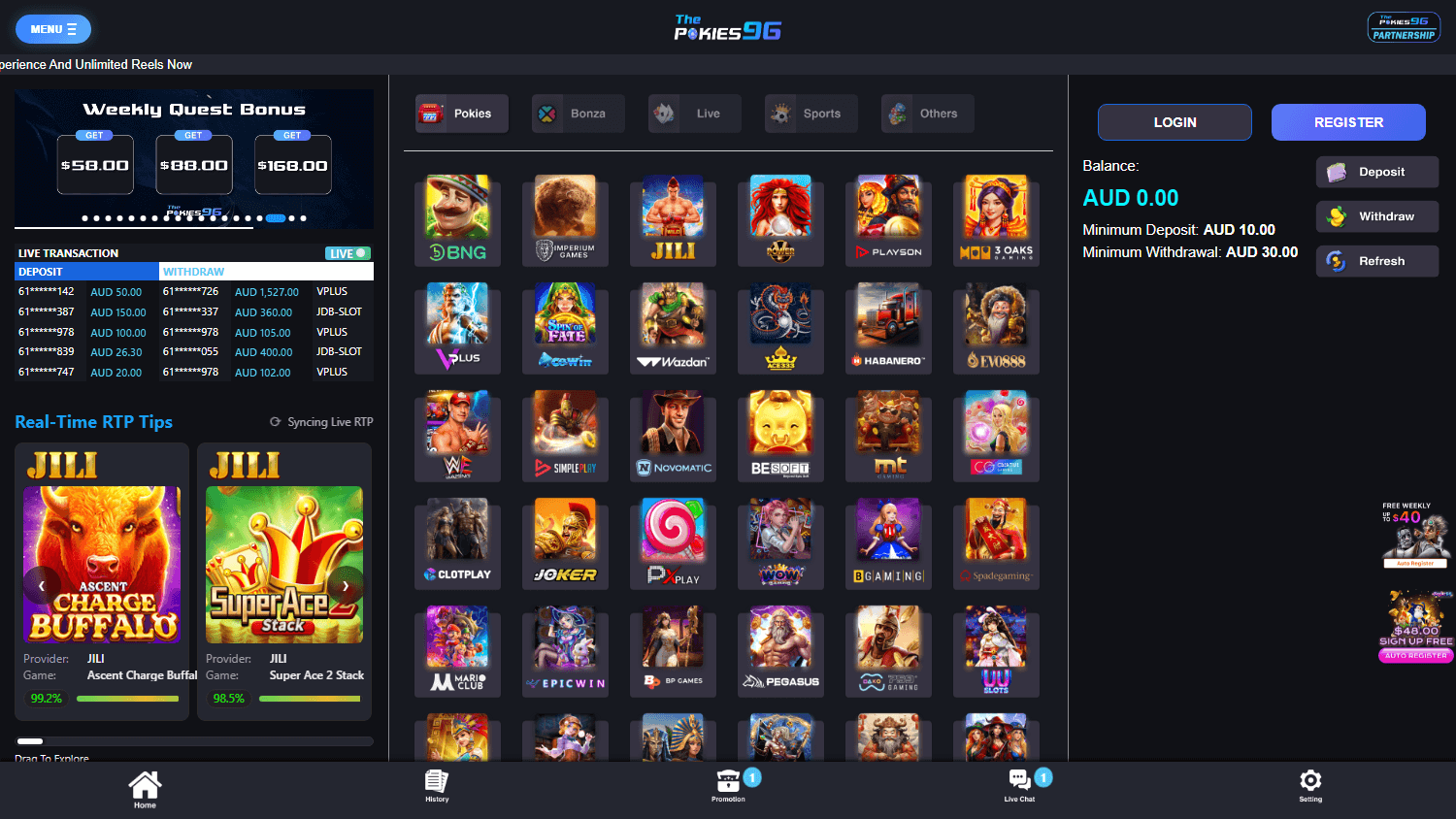 thepokies96_casino_homepage_desktop