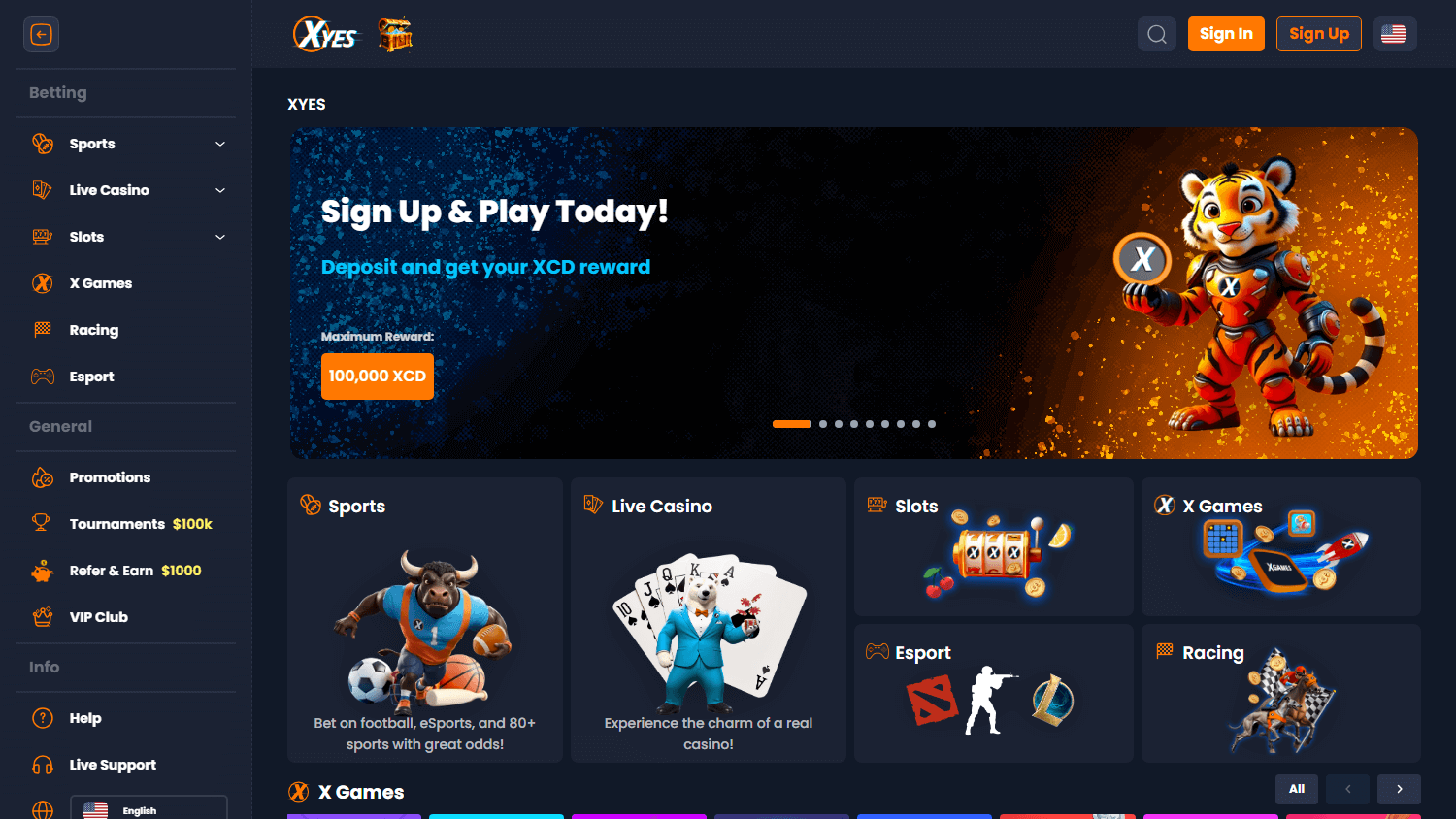 xyes_casino_homepage_desktop