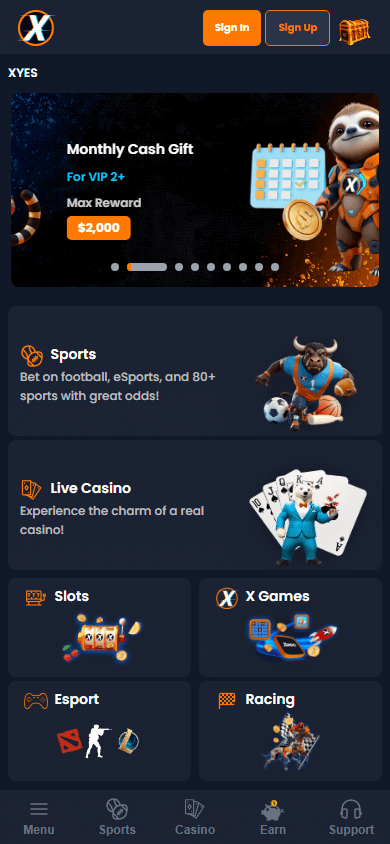 xyes_casino_homepage_mobile