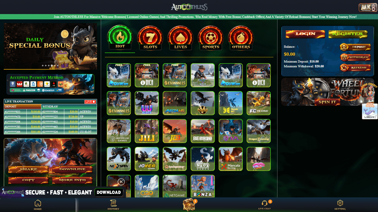 autoothless_casino_homepage_desktop