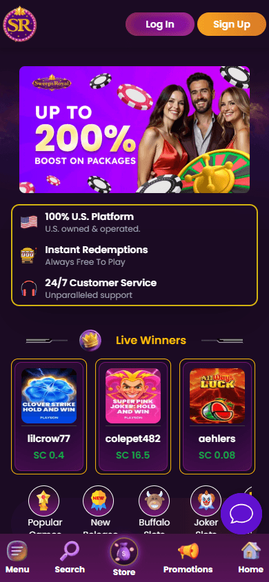 SweepsRoyal_Casino_homepage_mobile