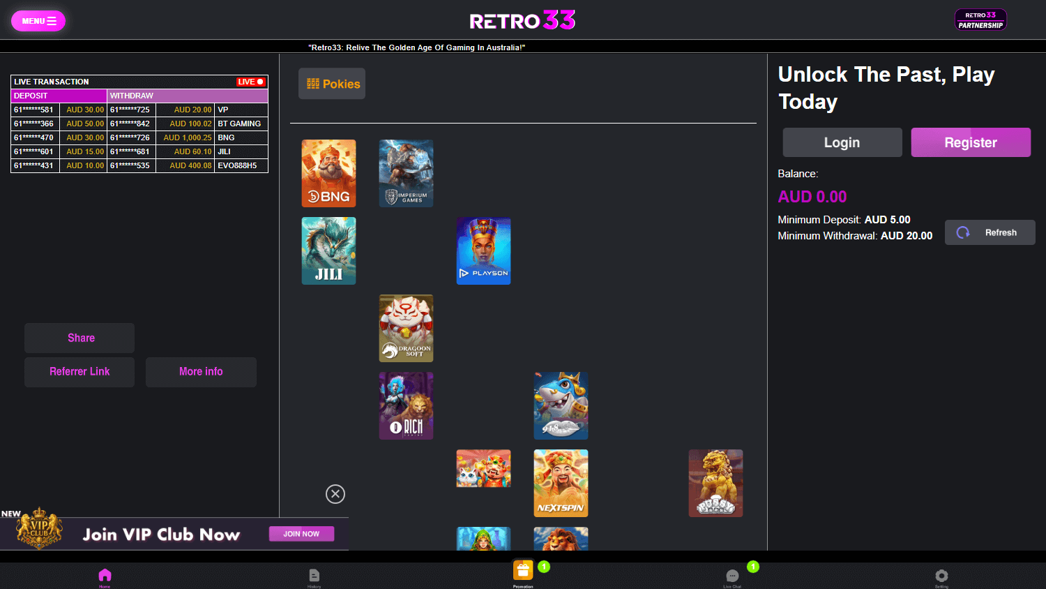 retro33_casino_homepage_desktop