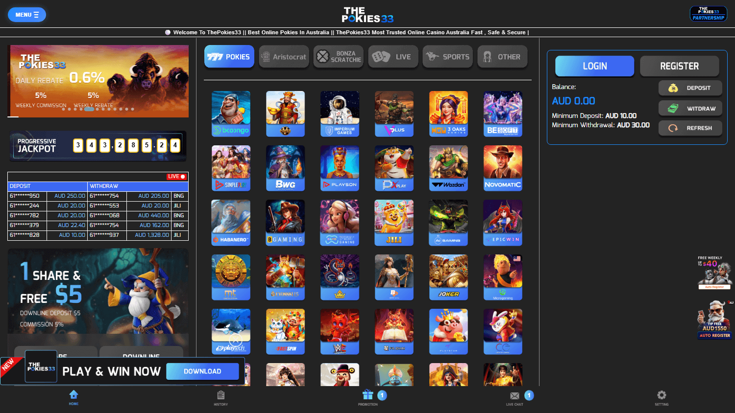 thepokies33_casino_homepage_desktop