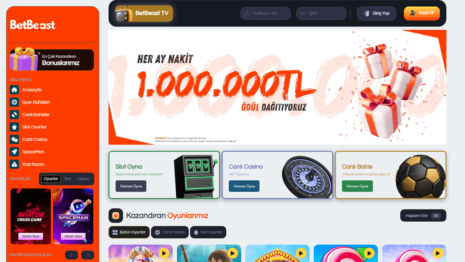 betbeast313_casino_homepage_desktop